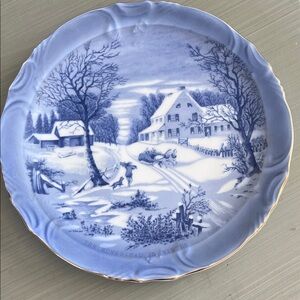 Currier and Ives Plate The Homestead in Winter Blue and White